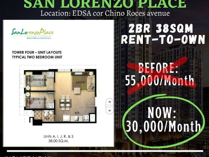 2BR 38SQM Condo Rush Sale in Makati 30k/Month Rent to Own San Lorenzo
