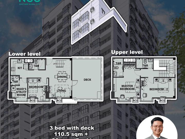 3 bed with deck 9 Central Park Northwin Global City condo for sale