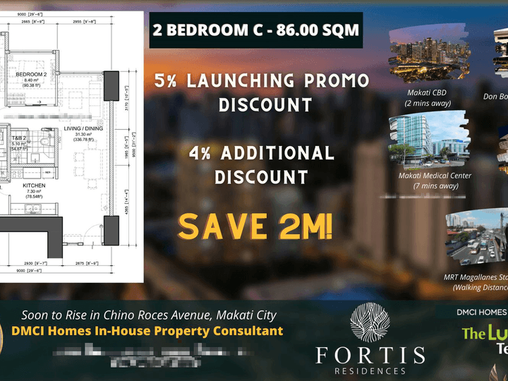86.00 sqm 2-bedroom Preselling Condo in Makati| Fortis Residences DMCI