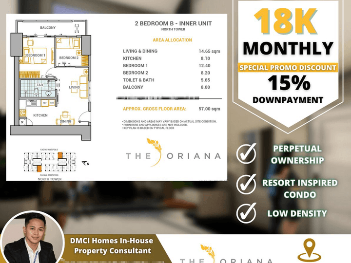 18K/MONTH ONLY for a 2BR 57.00 sqm! | THE ORIANA