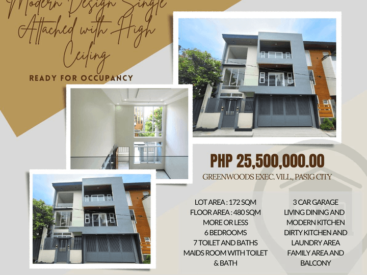 Modern Single Attached House and Lot with High Ceiling in Pasig City