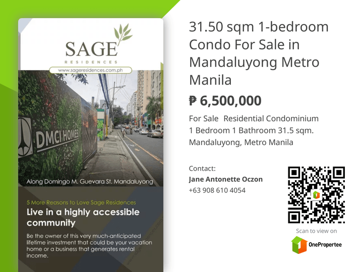 30.00 sqm 1-bedroom Condo For Sale in Mandaluyong Metro Manila