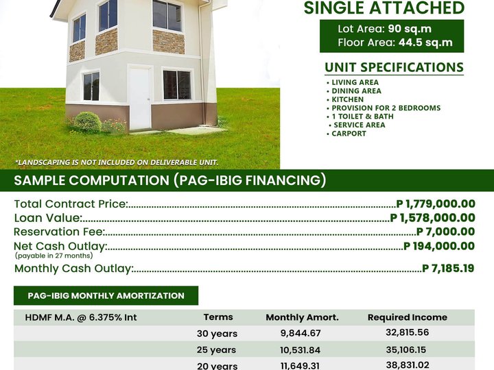 2-bedroom Single Attached House For Sale in San Jose Batangas pre sell