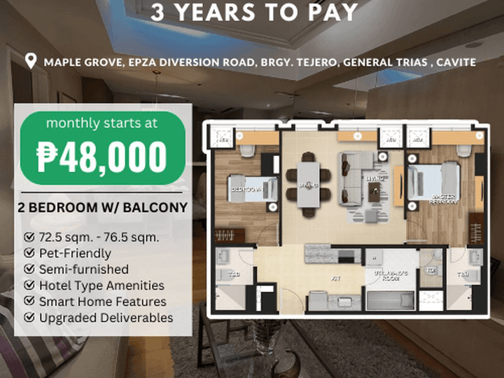 76.00 sqm 2-bedroom Condo For Sale in Cavite Economic Zone