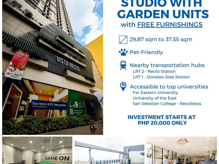 Fully Furnished RFO Rent to Own Studio Type w/Balcony or Garden Unit