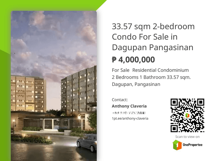 33.57 sqm 2-bedroom Condo For Sale in Dagupan Pangasinan