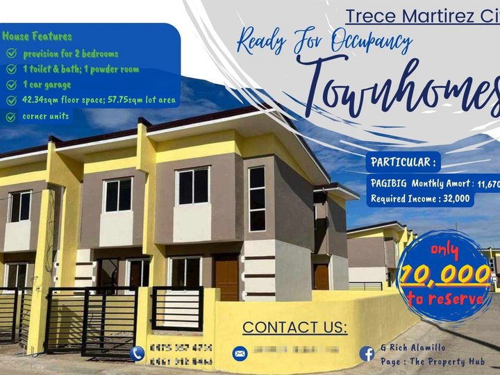 Ready For Occupancy Townhouses in Trece Martirez City