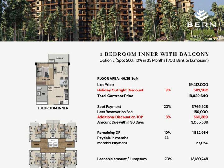 1 BR with Balcony Condominiums at Alpine Villas, Tagaytay City
