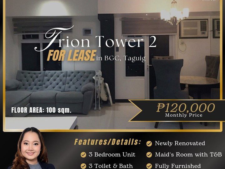 3BR Unit in Trion Tower 2 in BGC, Taguig For Rent