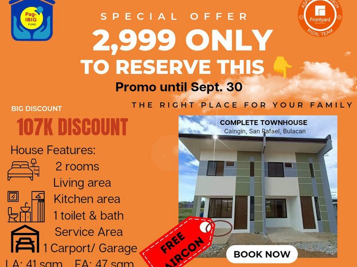 EARLY MOVE IN PROMO Complete Townhouse in Bulacan