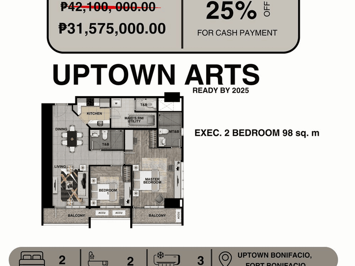 Executive 2 Bedroom 98sq.m of UPTOWN ARTS