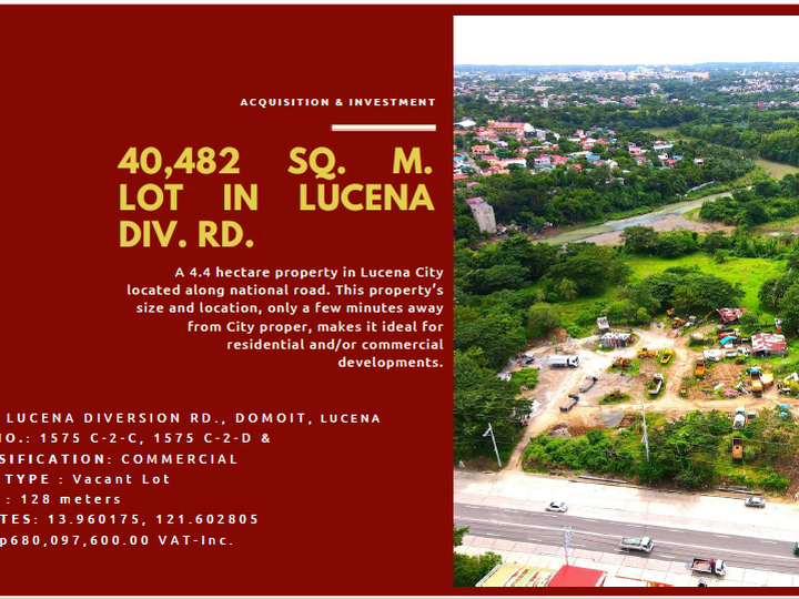 4.05 hectares Commercial Lot For Sale in Lucena City, Quezon Province