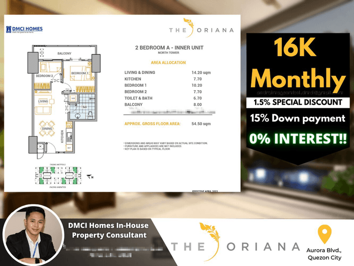 2 BR (54.50 sqm) in The Oriana Quezon City by DMCI Homes
