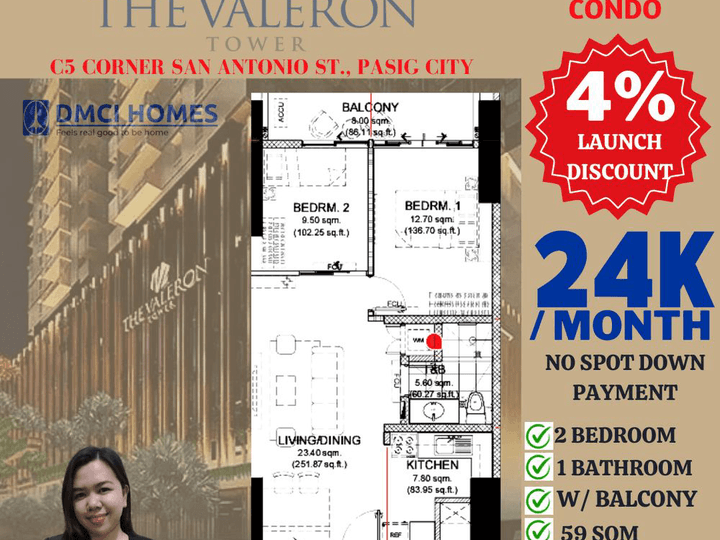 59.00 sqm 2-bedroom Condo For Sale in Pasig Metro Manila