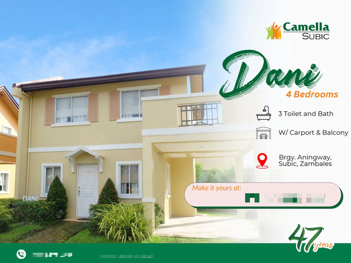 148 sqm Dani 4BR House and Lot for Sale in Camella Subic Alta