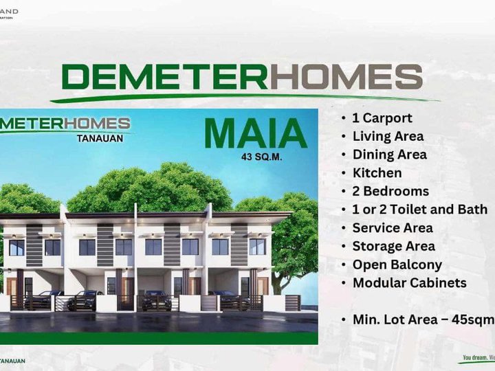 MAIA 2 Bedroom with living Area, 1 Carport, dining area, toilet, open balcony, with modular cabinets