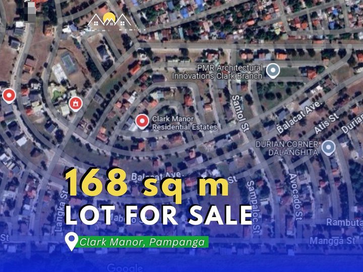 168 SQM LOT NEAR CLUBHOUSE FOR SALE IN CLARK MANOR IN MABALACAT CITY, PAMPANGA