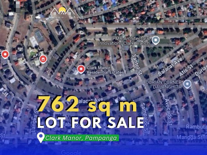 762 SQM LOT FOR SALE IN CLARK MANOR PHASE 1 IN MABALACAT CITY, PAMPANGA