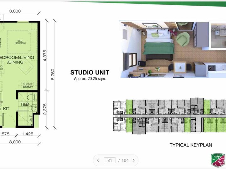 Studio Unit 20.25 sqm. Flood Free, Pet Friendly, Residential Condo FOR SALE