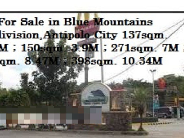 I'm selling titled residential lot in Blue Mountains Subdivision,Antipolo City 09759663299