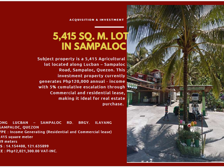 5,415 sqm Commercial Lot For Sale in Sampaloc Quezon