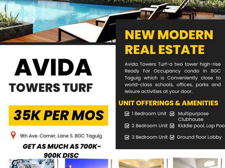 Rush 3br condo for sale BGC rent to own Avida Turf Near St.Lukes BGC