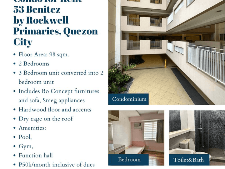 For Rent: 2 Bedroom 53 Benitez by Rockwell Primaries, Quezon City