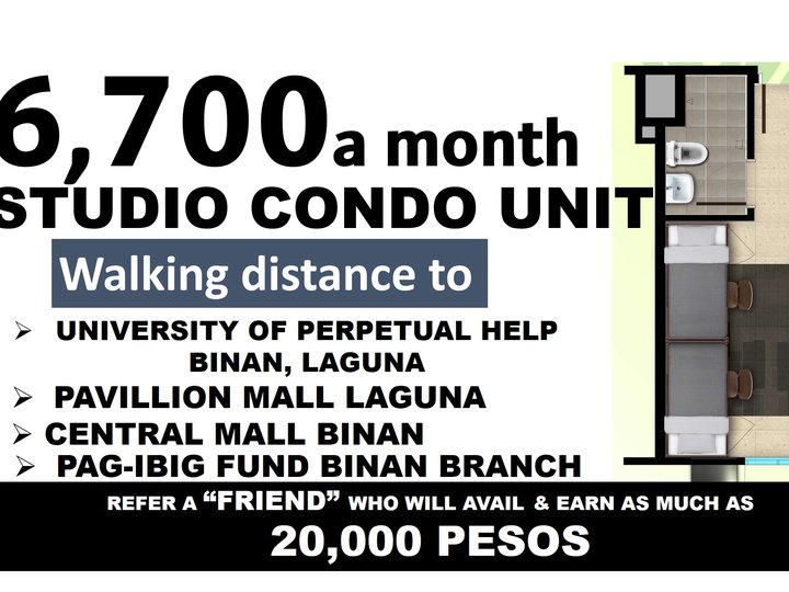 6,700 a month studio condo unit in binan laguna