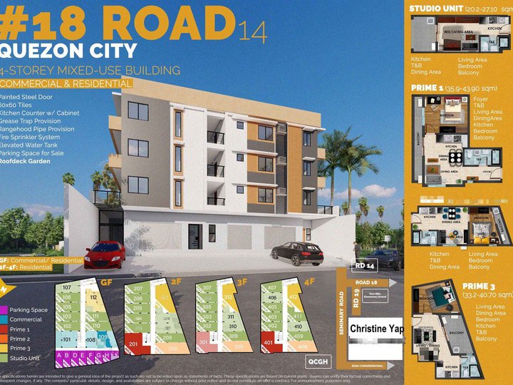 Ready For Occupancy 20.30 sqm Studio Residential Condo For Sale in Road 14 Project 8 Quezon City