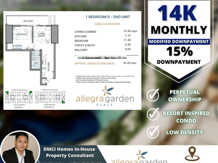 AFFORDABLE 1BR (41.00 sqm) | Allegra Garden Place Preselling in Pasig