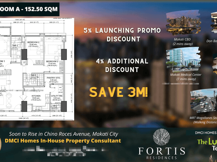 Spacious 152.50 sqm 3-bedroom Condo For Sale in Makati Metro Manila