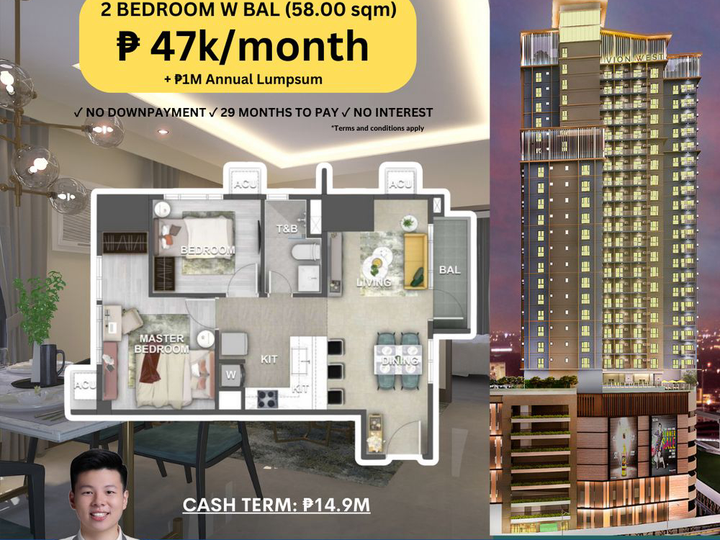 Vion West 2 Bedroom with Balcony 58sqm Preselling Condo in Makati City