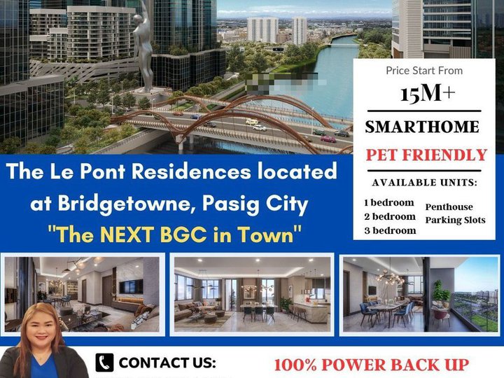 BRIDGETOWNE Pasig 3BR Condo with balcony for sale in Bridgetowne Pasig at The Le Pont Residences