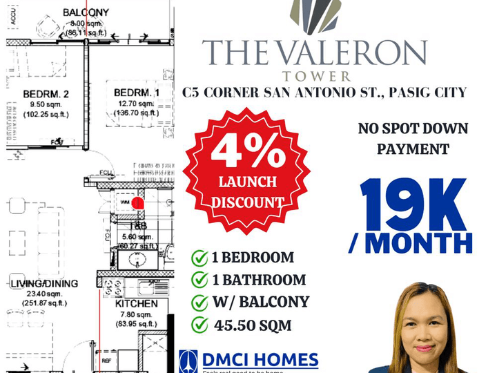 AVAIL 4% LAUNCH DISCOUNT - 45.50 1 BR DMCI HOMES CONDO IN PASIG