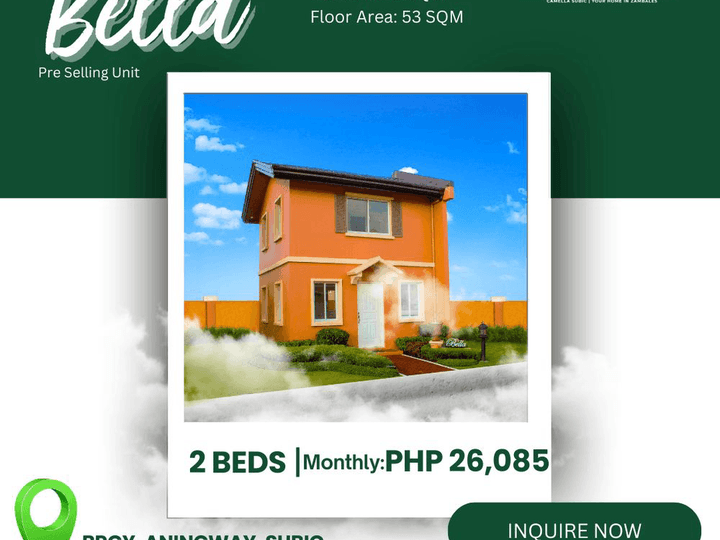 95sqm Bella 2BR 2 Bath House and Lot For Sale in Subic Zambales