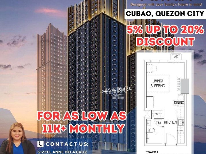 Pet Friendly Pre- Selling Studio unit for sale in Quezon City at Mira Tower 1 Near TIP and Trinity