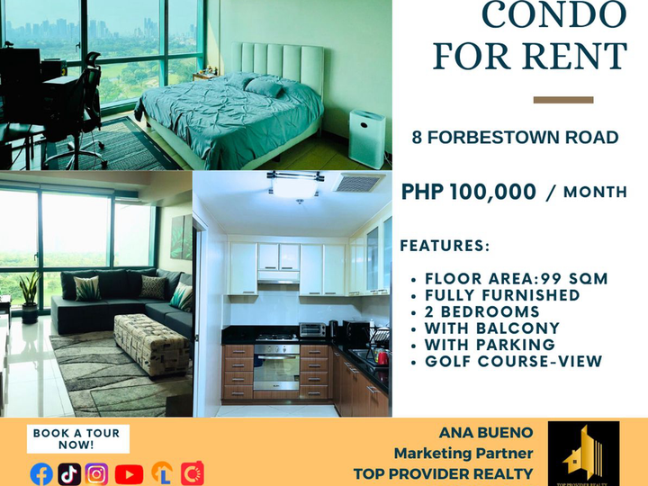 FOR RENT:  Fully Furnished 2-Bedroom in BGC, 8 Forbestown Road