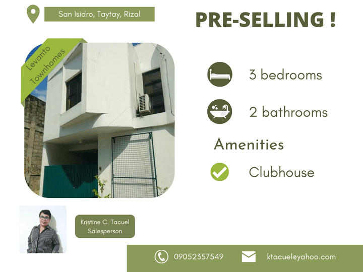Pre-selling 3-bedroom and 2-baths Townhouse For Sale in Taytay Rizal