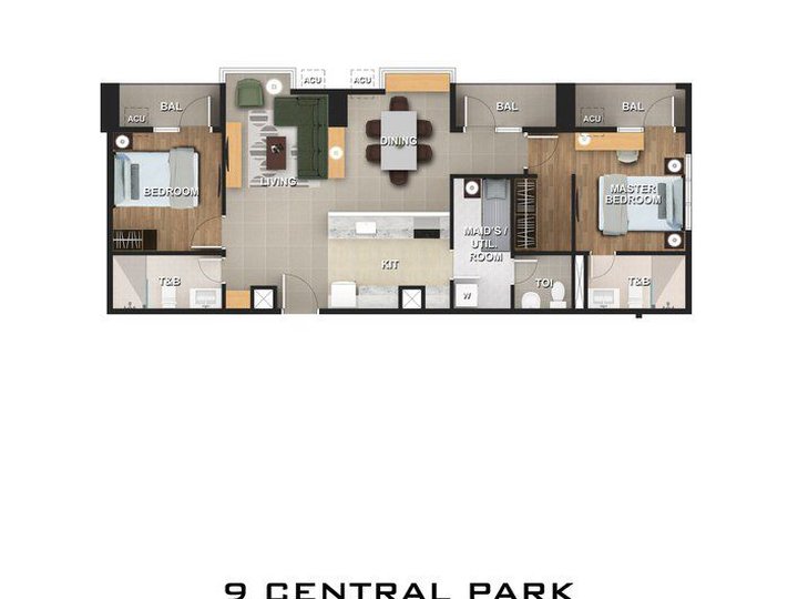 90.50 sqm 2-bedroom 9 Central Park Northwin Global City Residential Condo For Sale in BGC Taguig