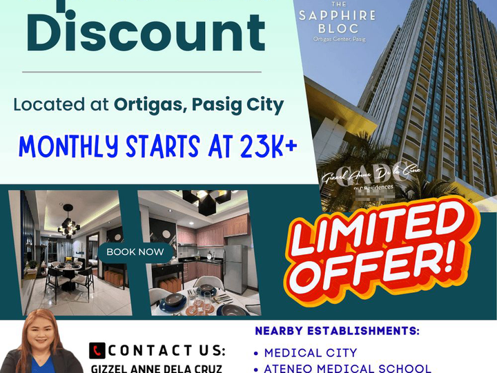 For Sale Affordable Pre-Selling 1 Bedroom condo unit in Ortigas CBD Pasig, Near Medical City