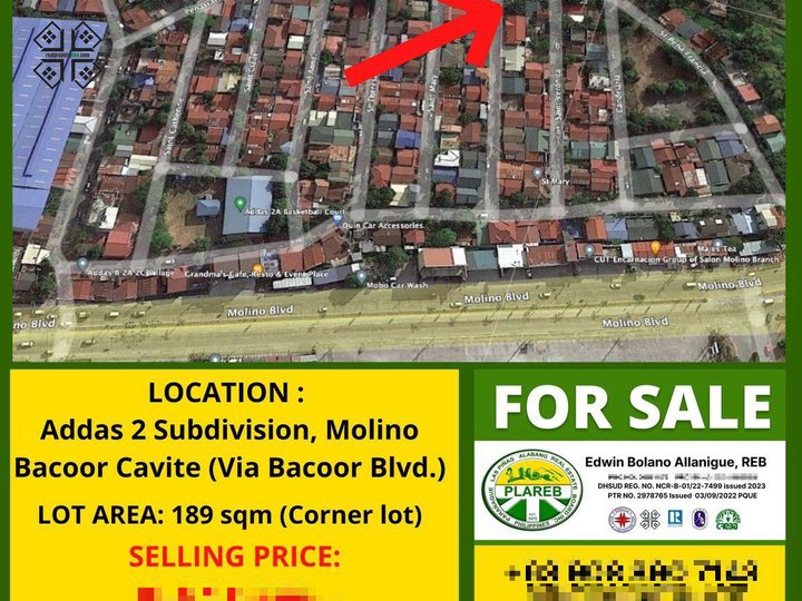 Corner lot in Addas 2 village adjacent to the ongoing S&R and SM mall along Molino Blvd Bacoor City