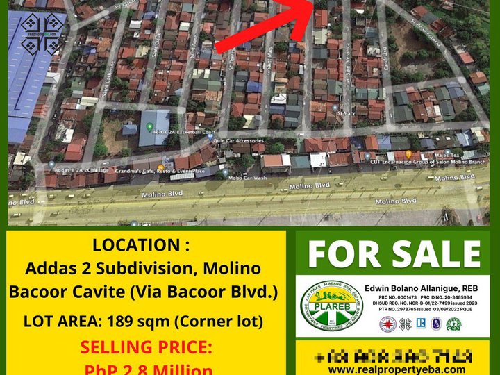 Corner lot in Addas 2 village adjacent to the ongoing S&R and SM mall along Molino Blvd Bacoor City