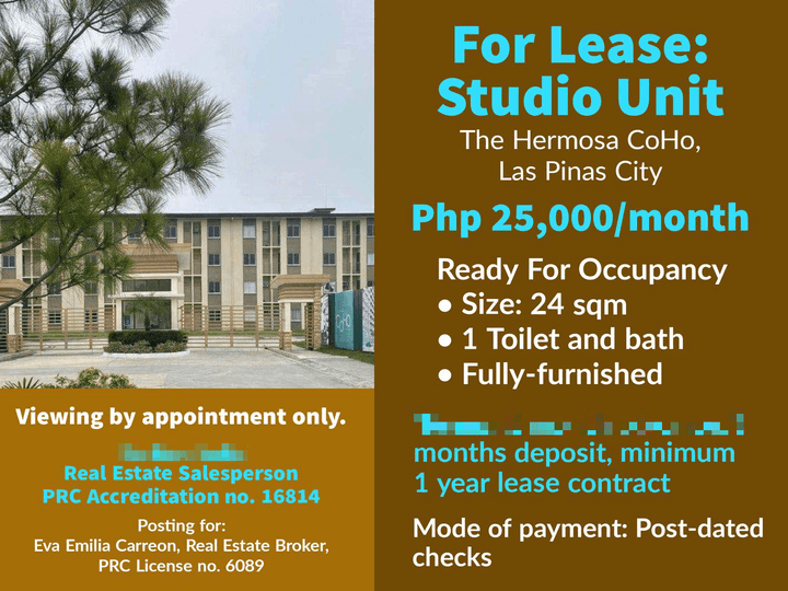 For Lease: Studio Unit Hermosa CoHo Las Pinas City