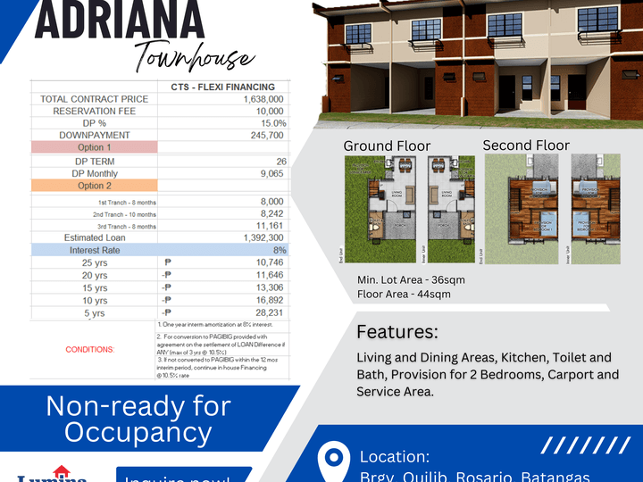 2-bedroom Townhouse For Sale in Rosario Batangas