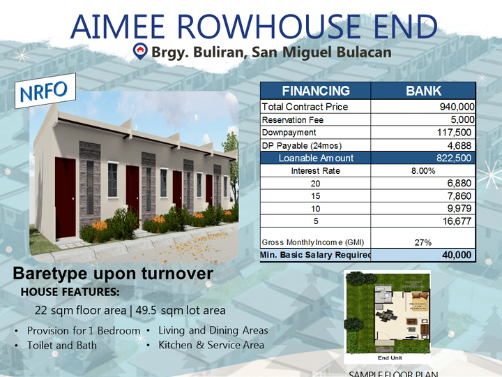 2-bedroom Rowhouse For Sale in San Miguel Bulacan