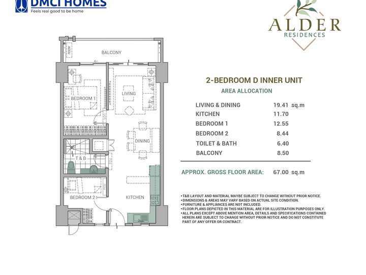 67 sqm 2-bedroom DMCI Condo Alder Residences in Acacia Estates, Taguig