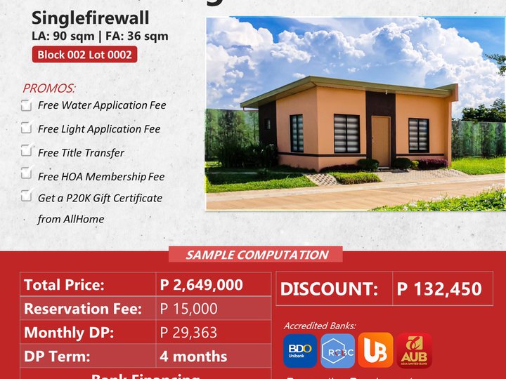 2 Bedroom Single Firewall Bungalow unit in Tagum City Davao del Norte