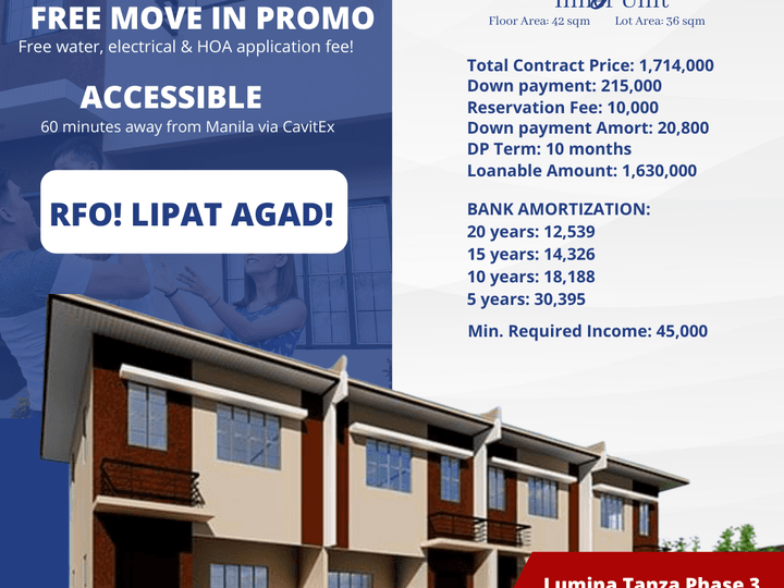 RFO 2-bedroom Townhouse For Sale in Tanza Cavite