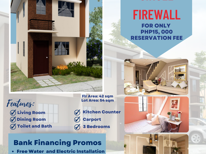Affordable Armina Single Firewall 3-Bedroom For Sale in Baras Rizal