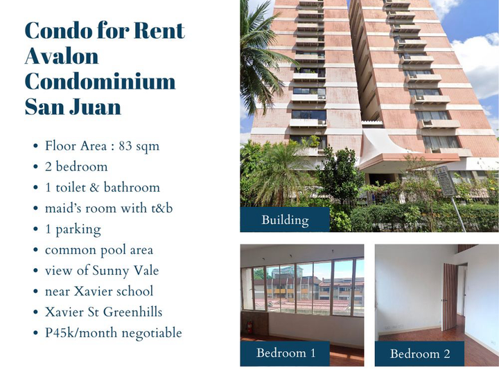 2 Bedroom Condo for Rent  Avalon Condominium  San Juan